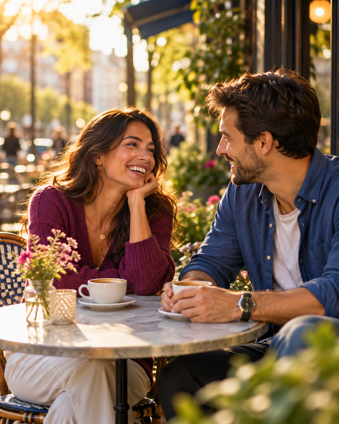 Two people enjoying a first coffee date